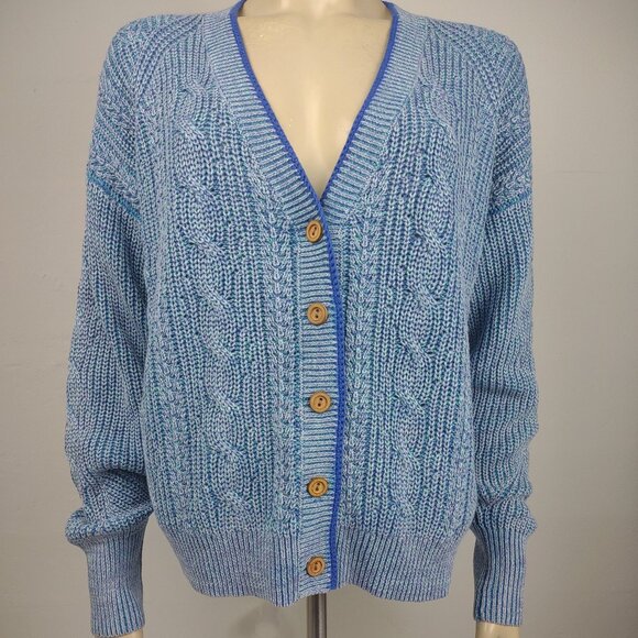 Sundance Sweaters - Sundance blue heathered 100% Cotton V-Neck cardigan sweater ladies Large